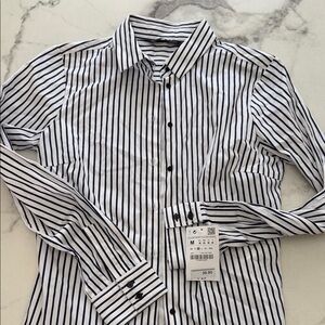 Zara White Shirt and Navy Stripe Button Down